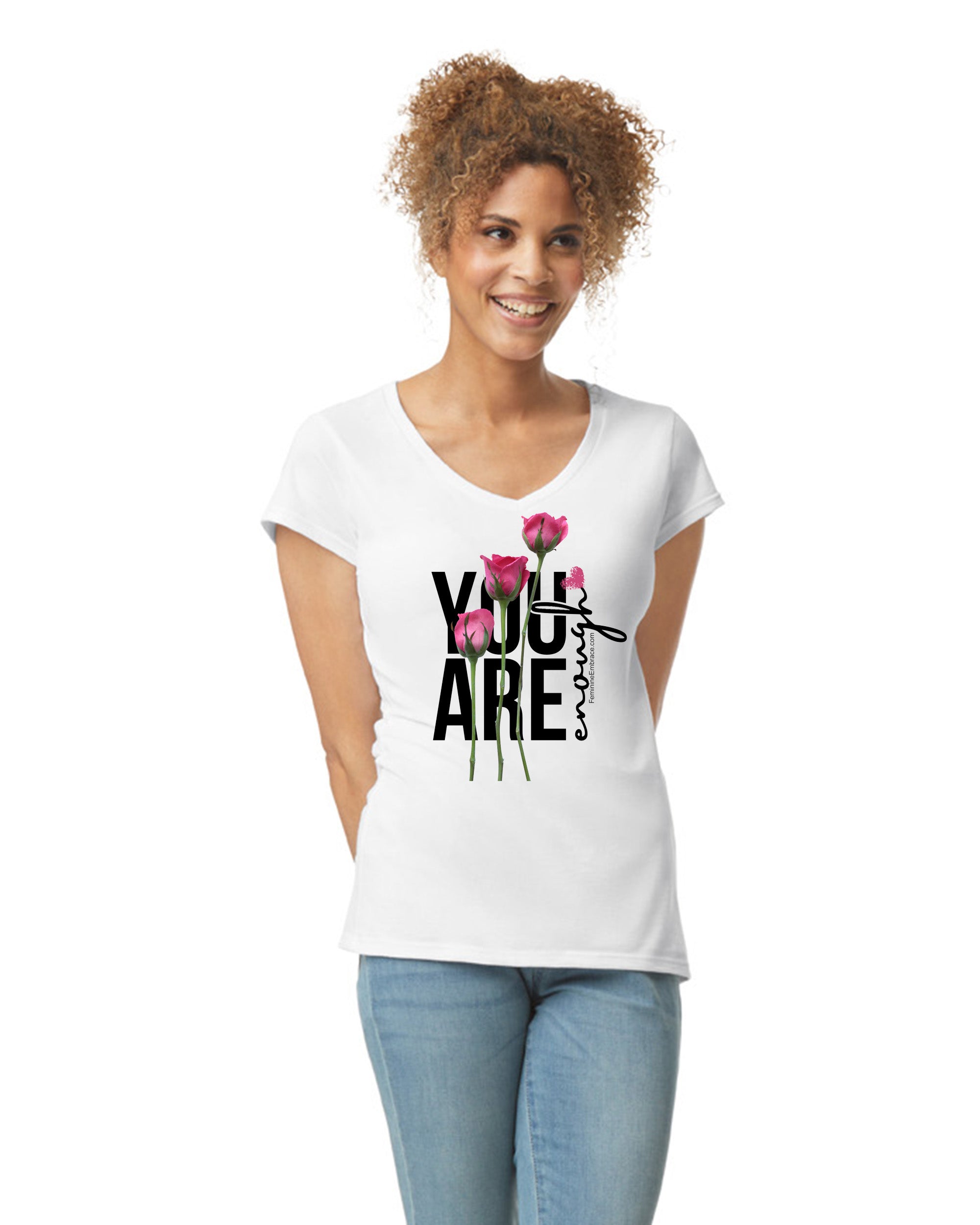 Short sleeve V-neck T-shirt, feminine, fitted silhouette - You are enough - Free delivery